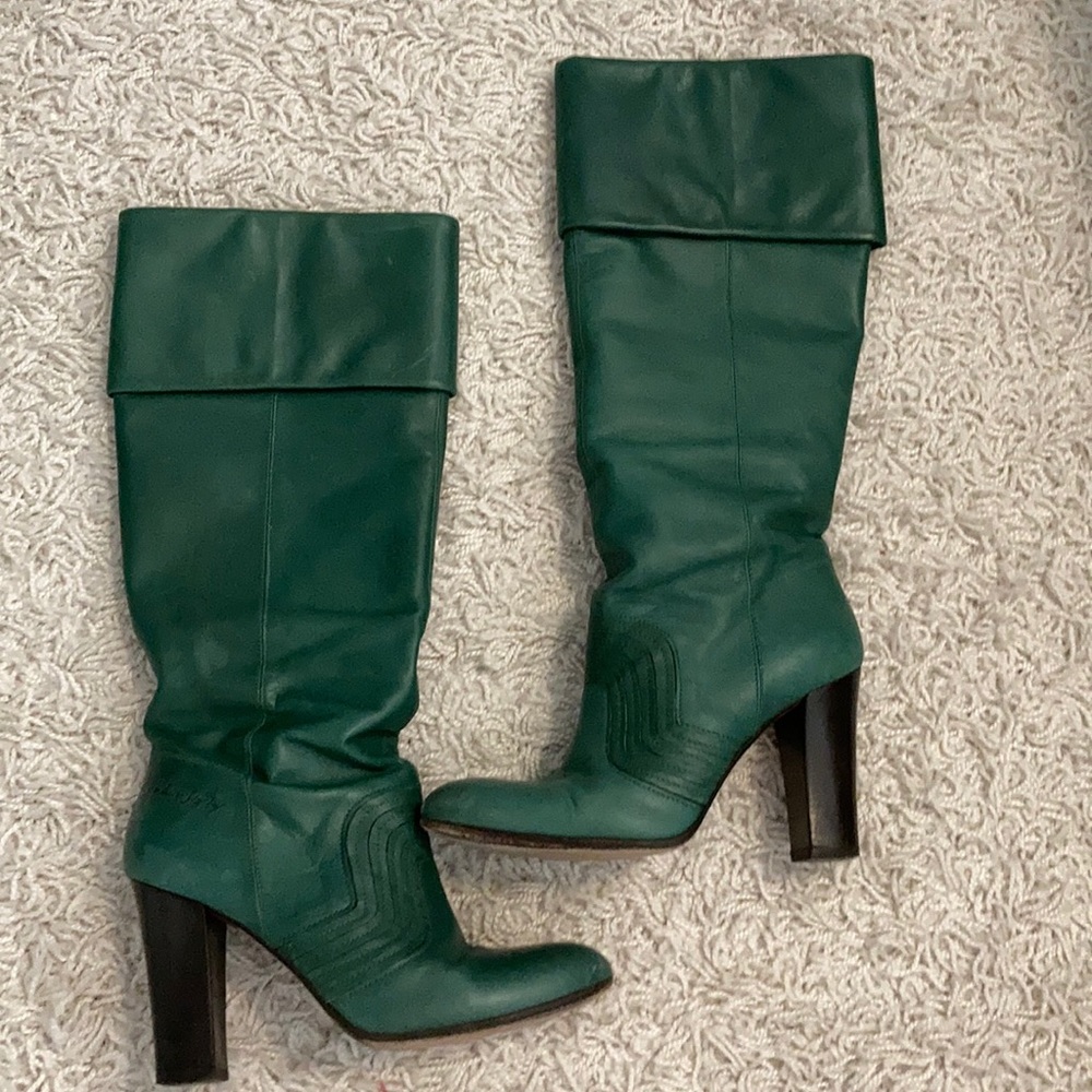 Miss Sixty Teal Green Fold-Over Leather Heeled Boots